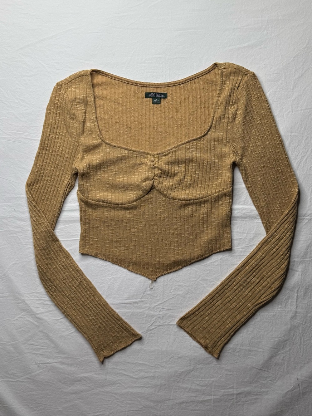 Wild fable - Camel Ribbed Long-Sleeve Cropped Top